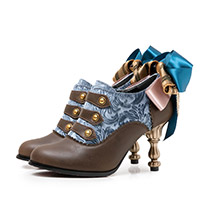 レディースファッションブランドmayla classicのブーティー、花新発 カラーは瑠璃 BL ヒール 8.0cm ラウンドトゥ