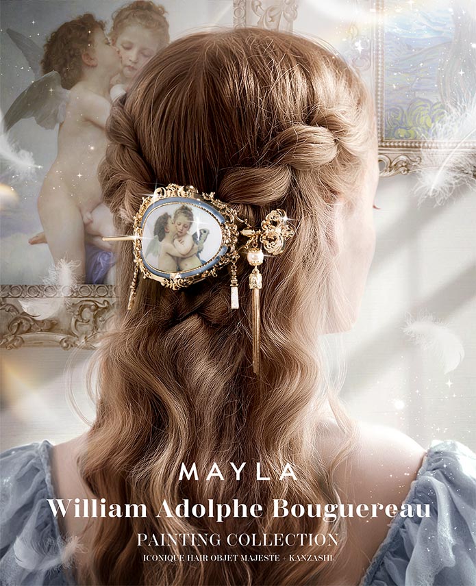 海外コレクター向け女性用優美ＪＡＰＡＮ着物＆日本和傘ペア２点セットコレクション 絵画コレクション アイコニック ヘアオブジェ マジェステ ＋ 簪- MAYLA