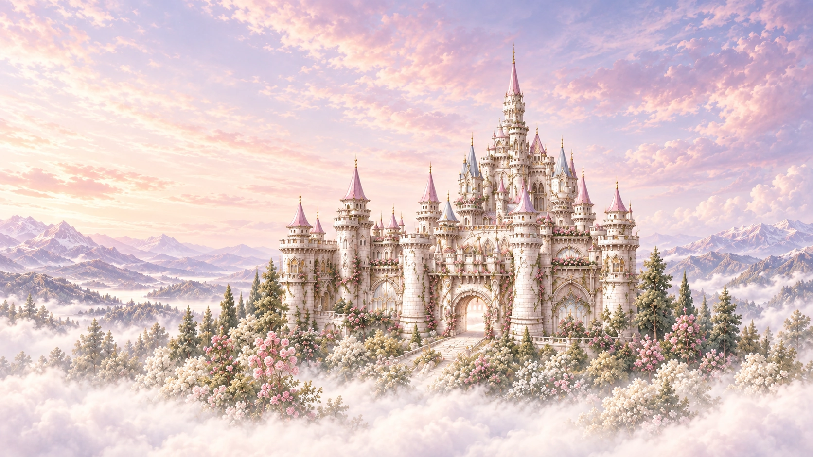薔薇と雲に包まれた白亜のMAYLAのお城