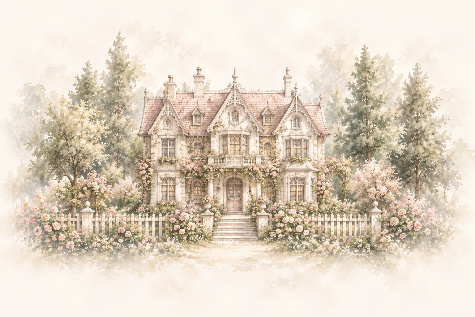 花咲く庭園と木々に囲まれたHouse of MAYLAの洋館